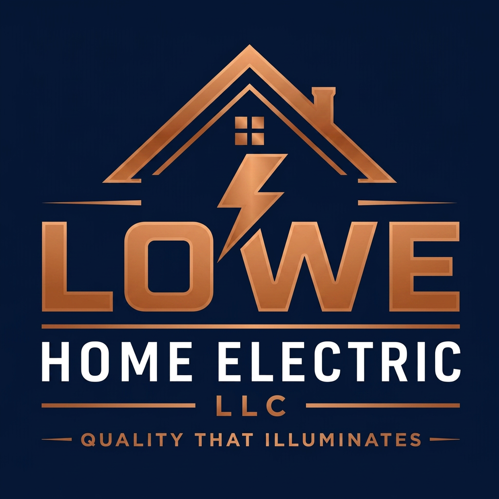 Lowe Home Electric LLC logo — copper house outline with a lightning bolt forming the W, tagline Quality That Illuminates
